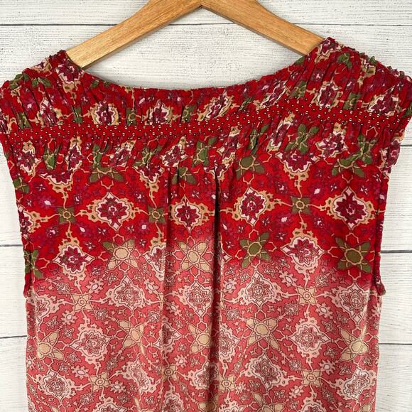 Mng Mango Suit Womens size 6 Drop Waist Sleeveless Beaded Day Mini Dress Red - Picture 7 of 11